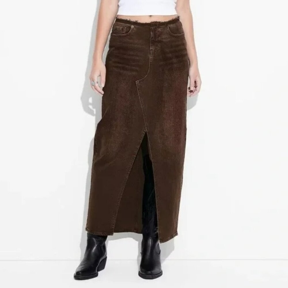 Women's NWT Wild Fable Low-Rise Denim Maxi Brown Skirt Size 8‎